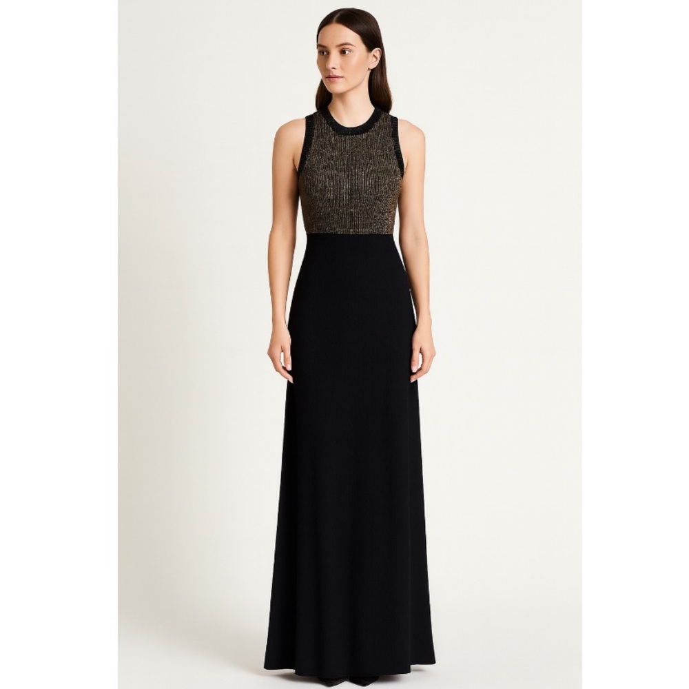 EXPO black and gold crepe maxi dress